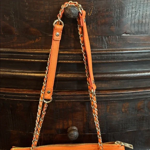 DKNY Gold Chain Vibrant Orange Shoulder Bag - Picture 3 of 5